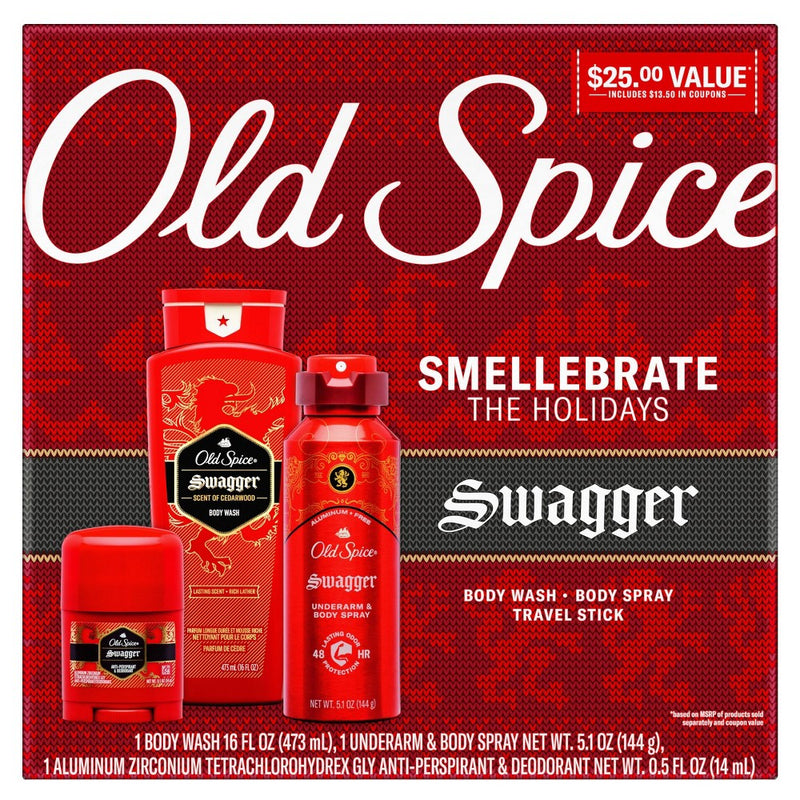 Old Spice Swagger Holiday Gift Set - Body Wash + Body Spray + Travel Deodorant - 3pk65