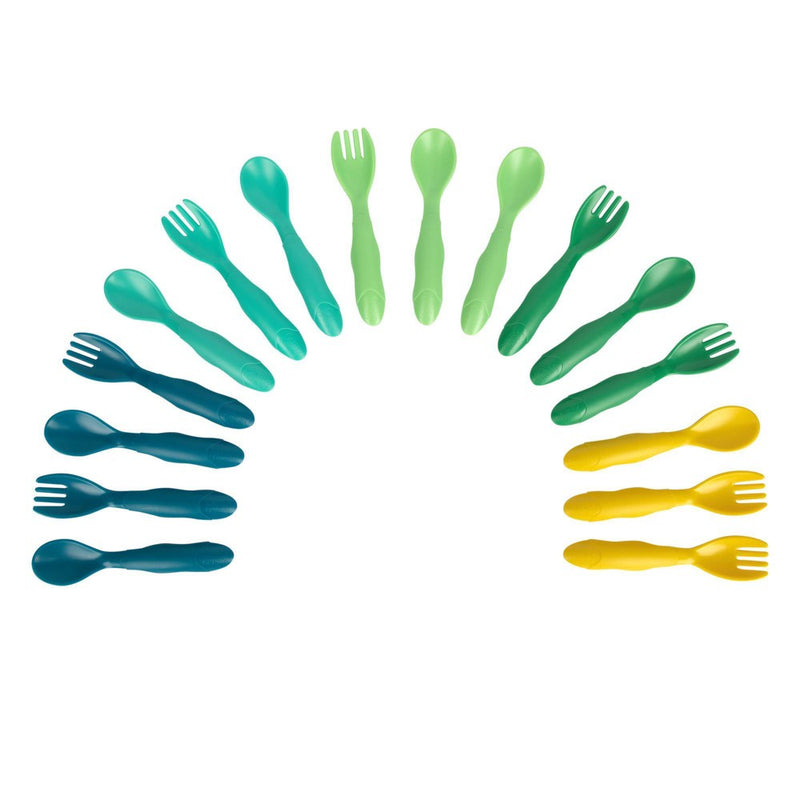 The First Years GreenGrown Reusable Flatware - Toddler Forks & Spoons - Blue/Aqua/Yellow/Green - 16pk
