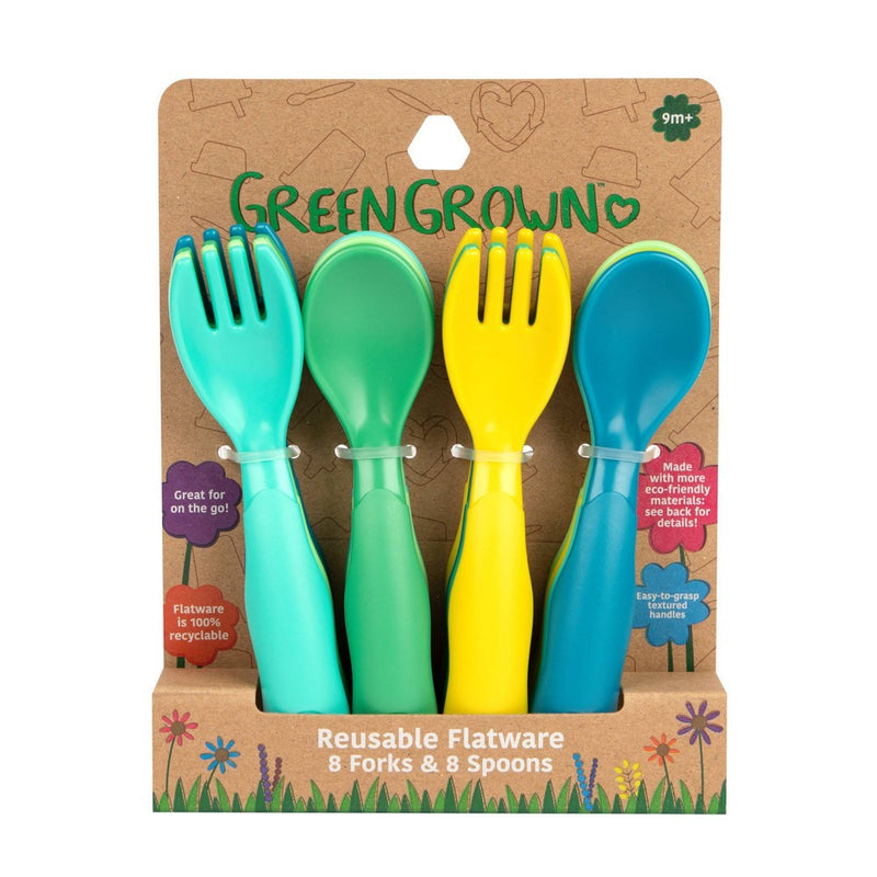 The First Years GreenGrown Reusable Flatware - Toddler Forks & Spoons - Blue/Aqua/Yellow/Green - 16pk