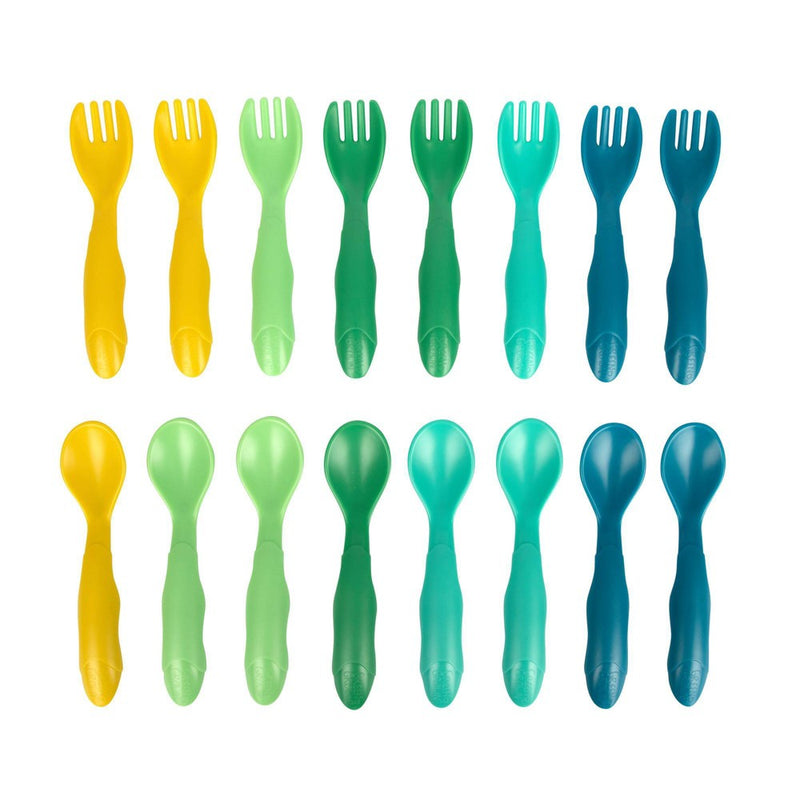 The First Years GreenGrown Reusable Flatware - Toddler Forks & Spoons - Blue/Aqua/Yellow/Green - 16pk