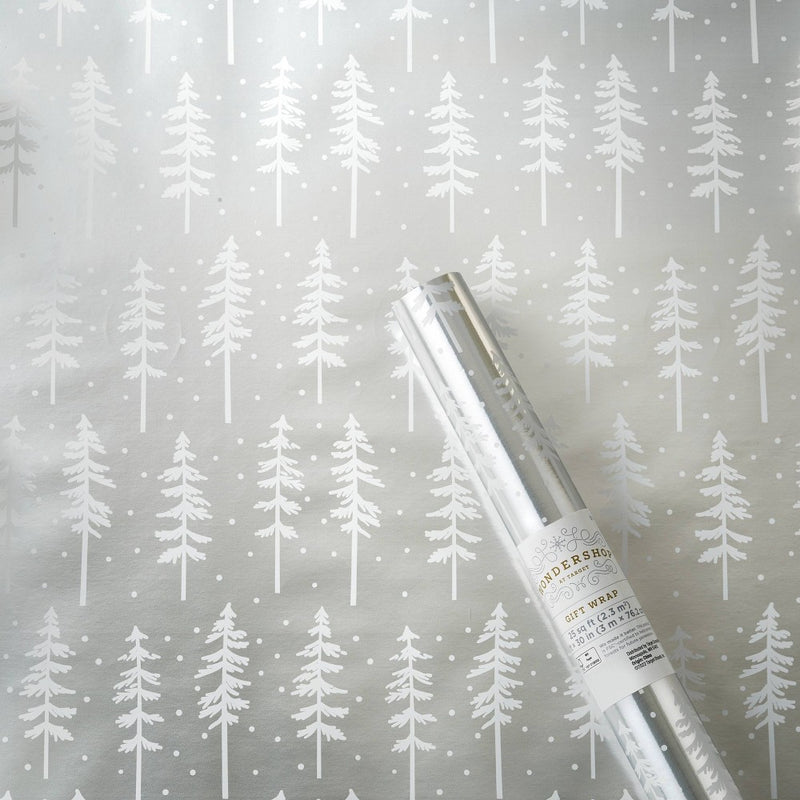 25 sq ft Trees Gift Wrap White/Silver - Wondershop™ (LOCAL PICKUP ONLY)