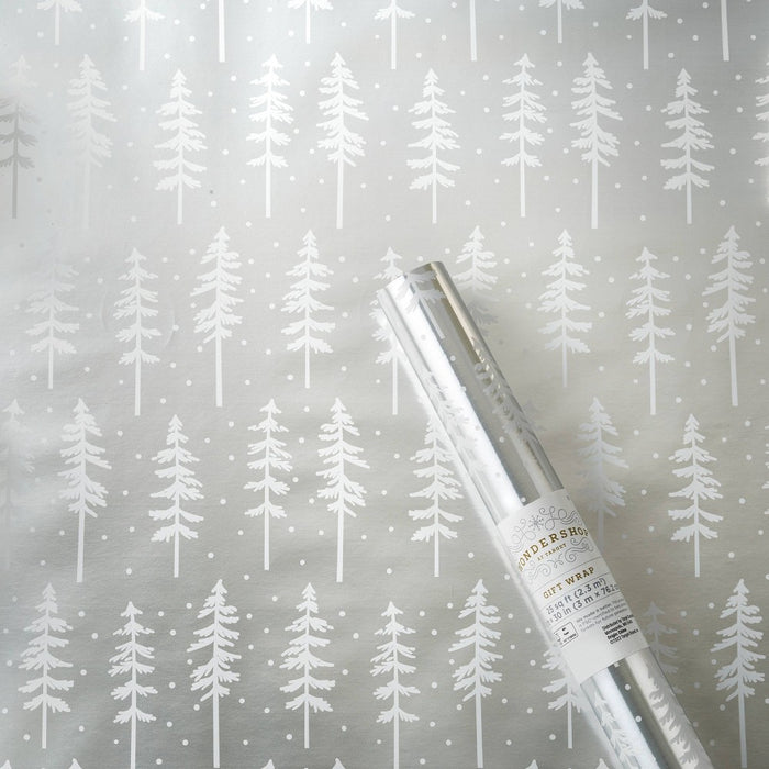 25 sq ft Trees Gift Wrap White/Silver - Wondershop™
