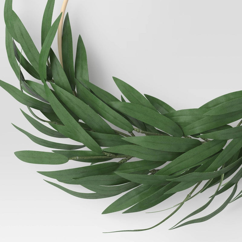 Faux Greenery Bamboo Wreath Ring Wall Sculpture Green - Threshold™