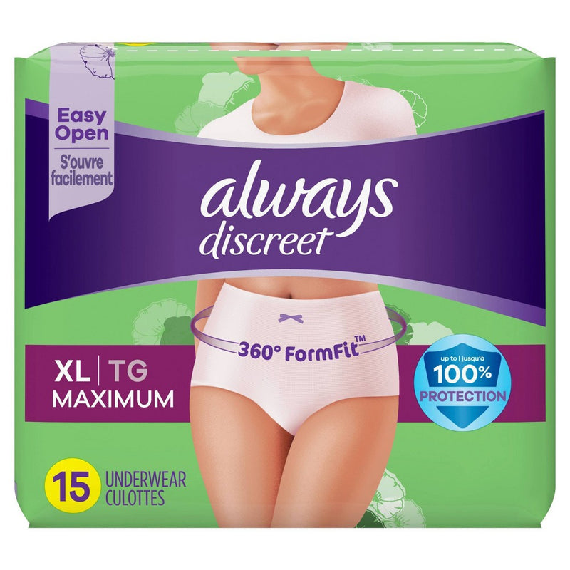 Always Discreet Incontinence & Postpartum Incontinence Underwear for Women - Maximum Protection - XL - 15ct
