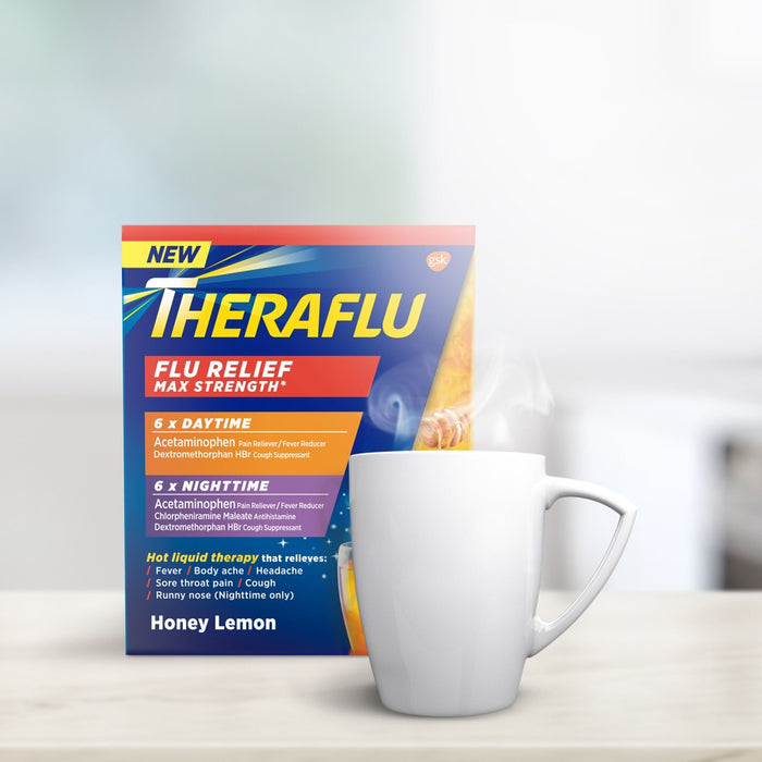 Theraflu Multi-Symptom Flu Relief Max Strength Day & Night Powder - Honey Lemon - 12ct