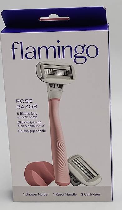 Flamingo 5-Blade Women's Razor - 1 Razor Handle + 2 Razor Blade Refills - Rose