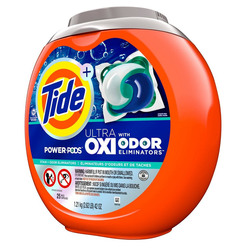 Tide Ultra OXI Power Pods with Odor Eliminators for Visible and Invisible Dirt Laundry Detergent Pacs - 42oz/25ct