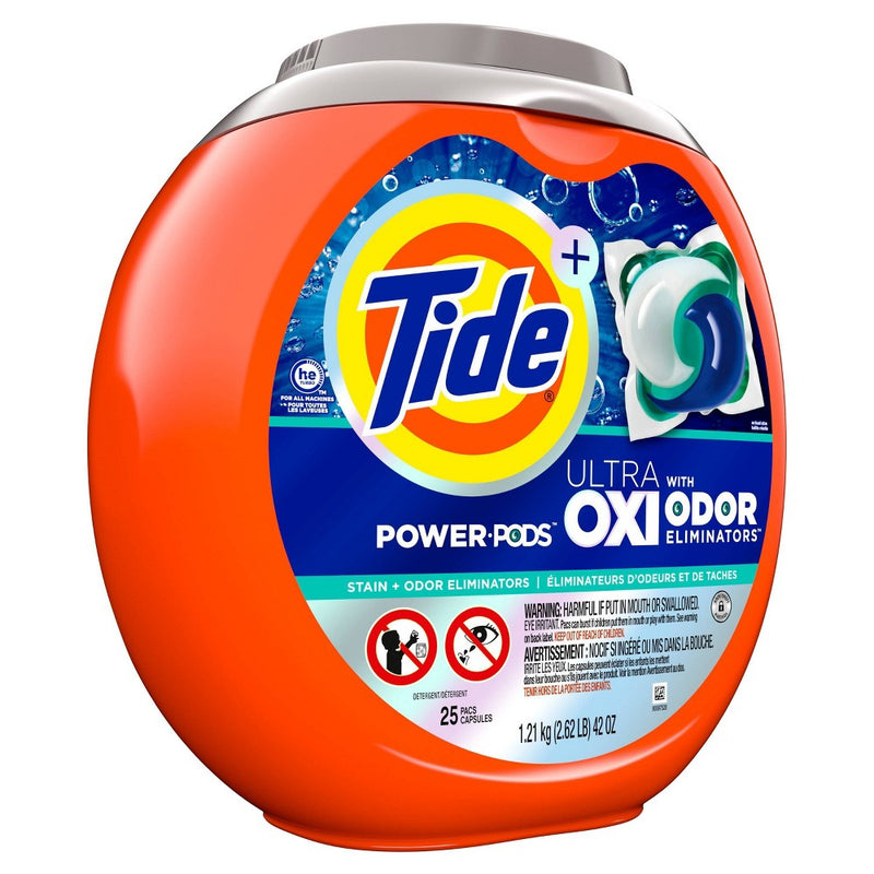 Tide Ultra OXI Power Pods with Odor Eliminators for Visible and Invisible Dirt Laundry Detergent Pacs - 42oz/25ct