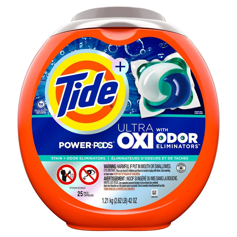Tide Ultra OXI Power Pods with Odor Eliminators for Visible and Invisible Dirt Laundry Detergent Pacs - 42oz/25ct