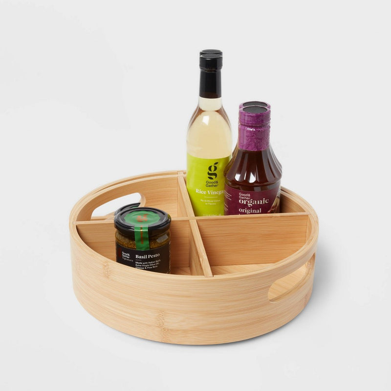 Bamboo 4 Compartment Lazy Susan Turntable with Dividers Light Yellow - Brightroom™