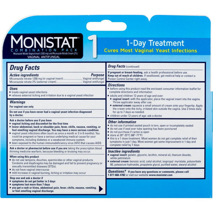 Monistat 1-Dose Yeast Infection Treatment, Ovule Insert & External Itch Cream - 0.32oz