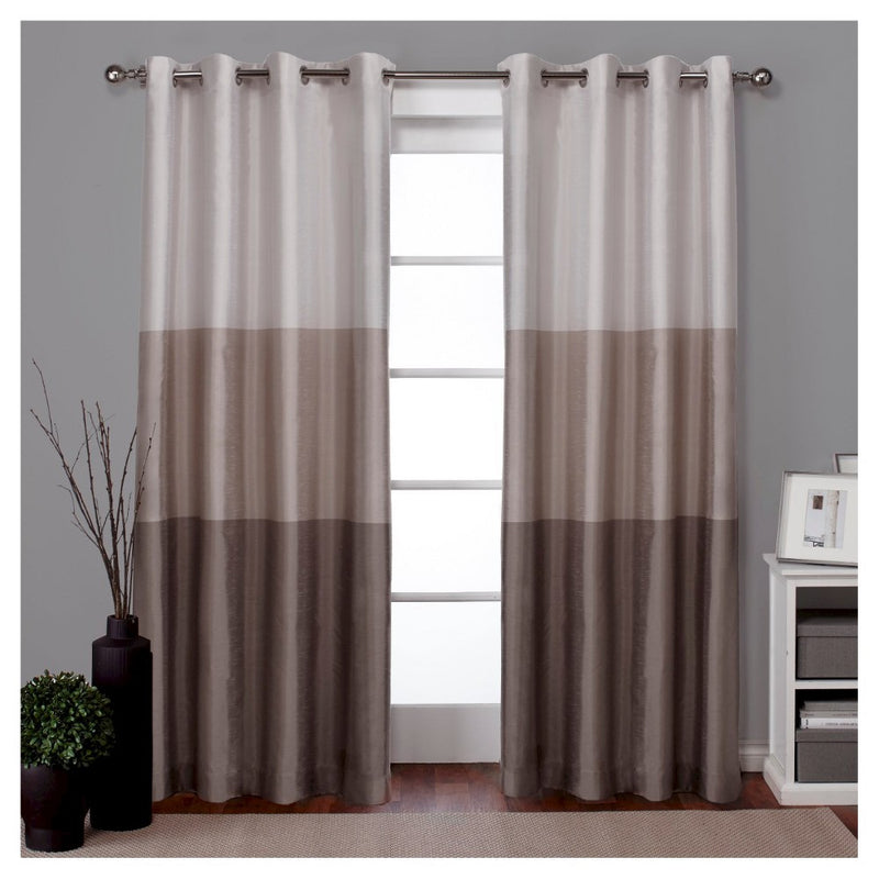 Set of 2 84"x54" Chateau Striped Faux Silk Grommet Top Window Curtain Panel Taupe - Exclusive Home