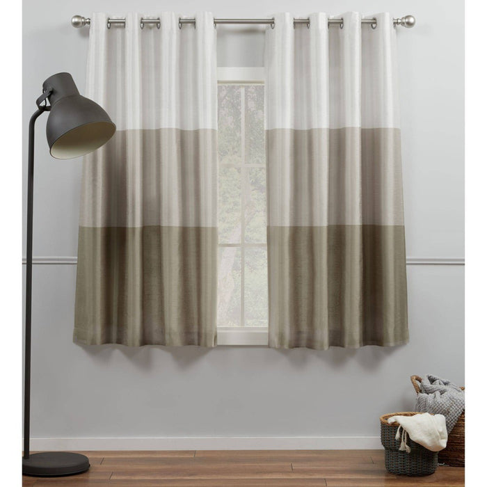 Set of 2 84"x54" Chateau Striped Faux Silk Grommet Top Window Curtain Panel Taupe - Exclusive Home