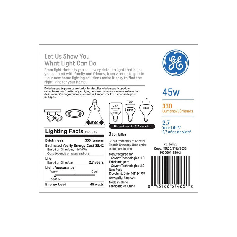 GE 3pk 45w R20 Long Life Incandescent Light Bulb Soft White9