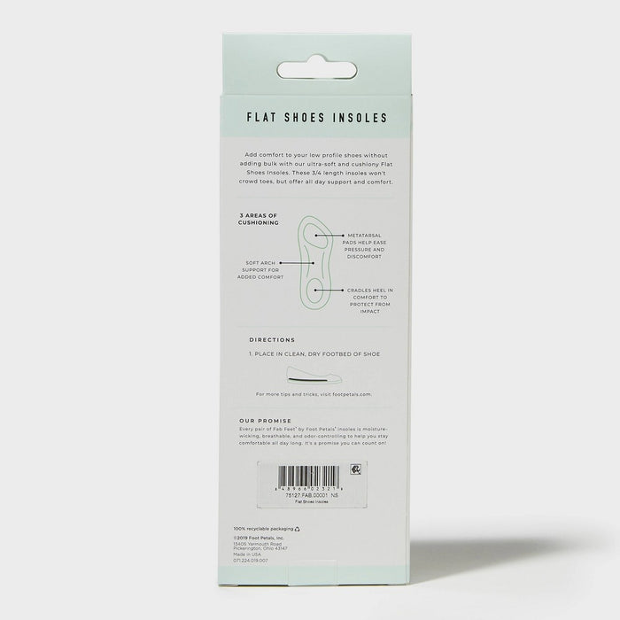 Fab Feet Women's by Foot Petals Flat Shoe Cushion Insoles Black One Size - Size (6-10)