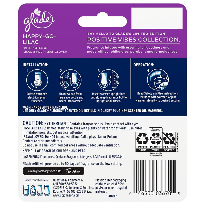 Glade PlugIns Scented Oil Air Freshener Refills - Happy-Go-Lilac - 1.34oz/2ct