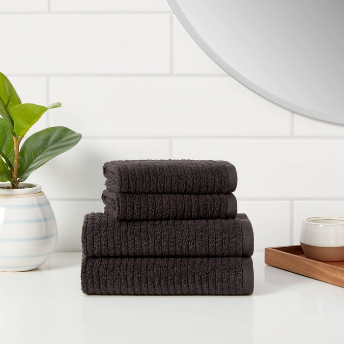 4pk Quick Dry Ribbed Hand/Wash Towel Set Washed Black - Threshold™