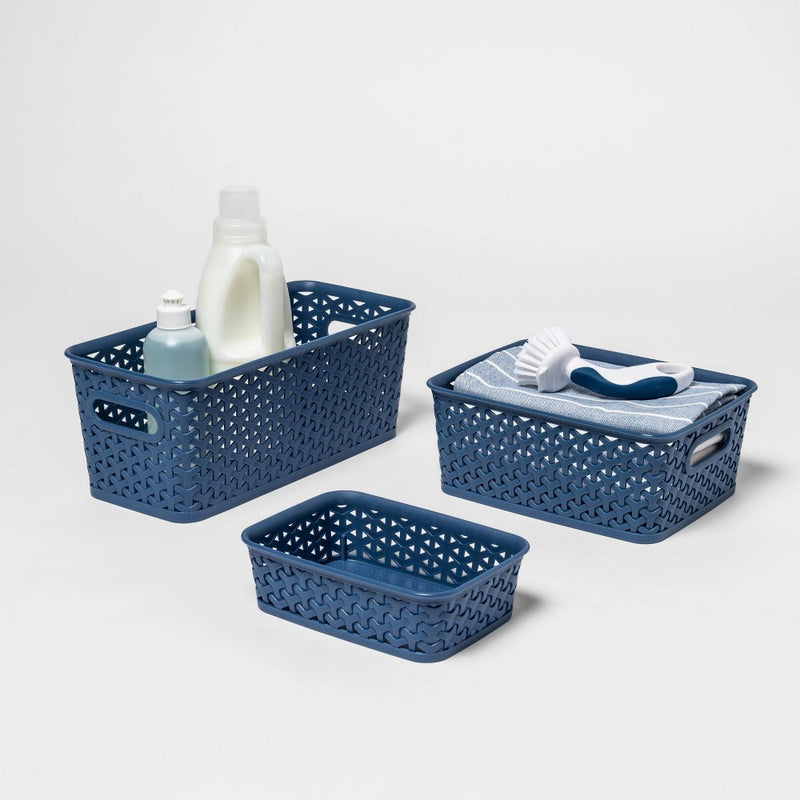 Y-Weave Half Medium Decorative Storage Basket Blue - Brightroom™