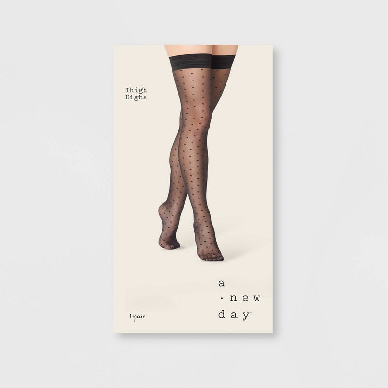 Women's Sheer Square Dot Thigh Highs - A New Day™ Black M/L