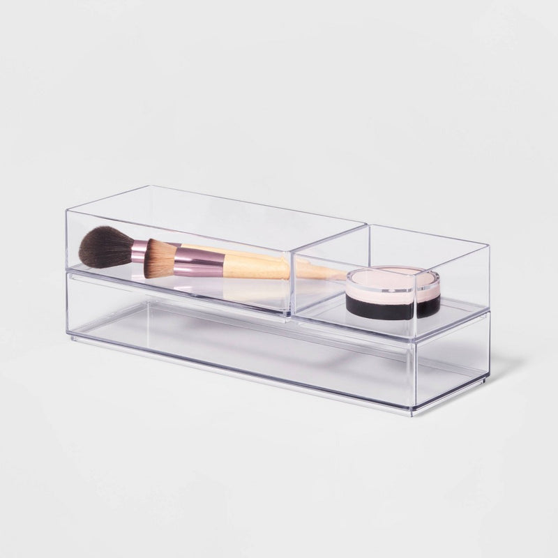 3 Bathroom Plastic Tray Beauty Organizer Set Clear - Brightroom™