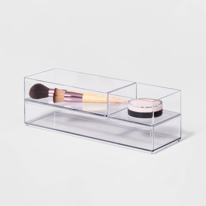 3 Bathroom Plastic Tray Beauty Organizer Set Clear - Brightroom™