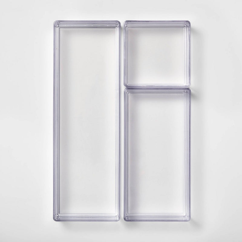 3 Bathroom Plastic Tray Beauty Organizer Set Clear - Brightroom™