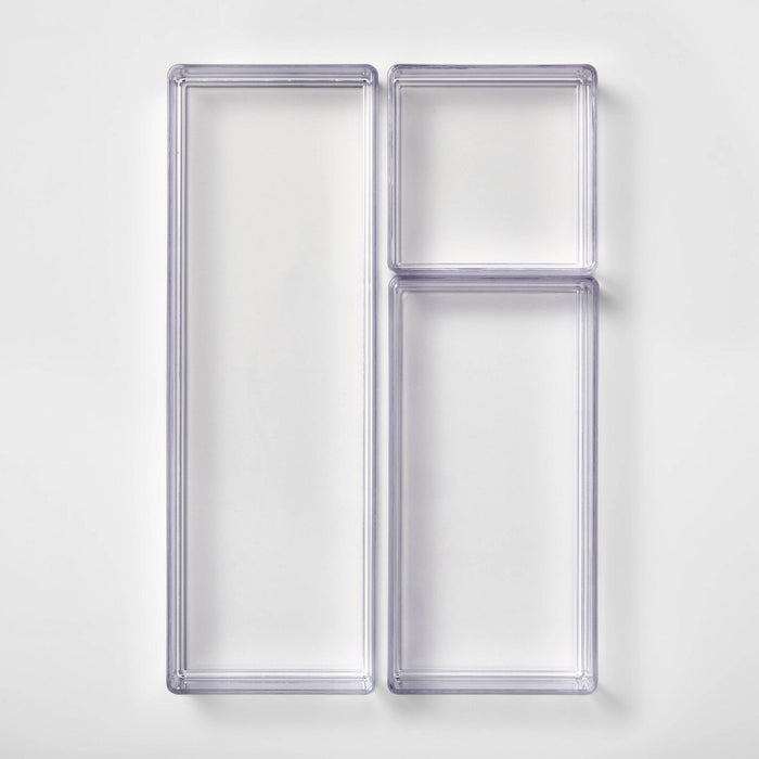 3 Bathroom Plastic Tray Beauty Organizer Set Clear - Brightroom™