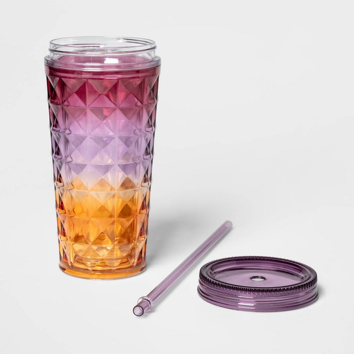 19oz Plastic Ombre Tumbler with Straw Pink - Sun Squad™