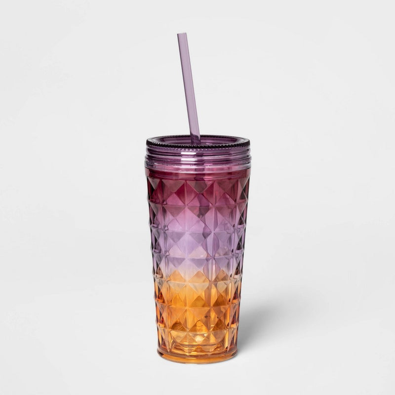 19oz Plastic Ombre Tumbler with Straw Pink - Sun Squad™