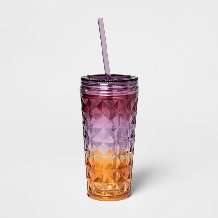 19oz Plastic Ombre Tumbler with Straw Pink - Sun Squad™