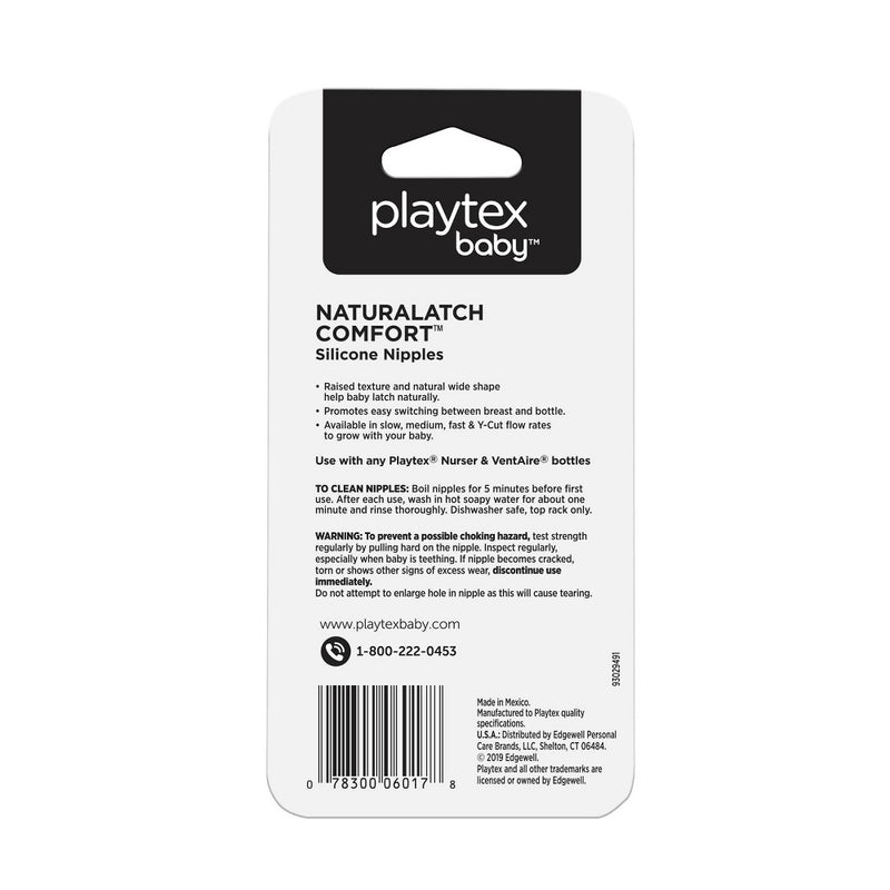 Playtex Baby Naturalatch Silicone Baby Bottle Nipples - Fast Flow - 2pk