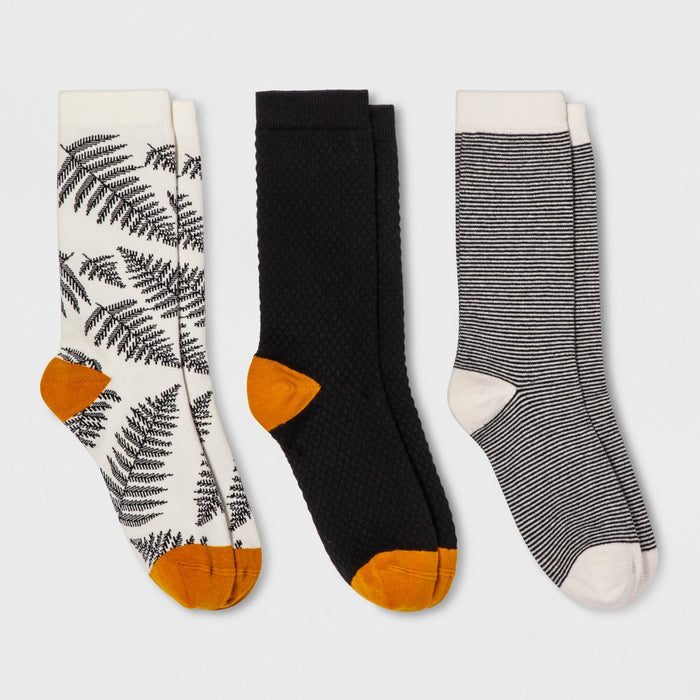Women's Fern Crew Socks - A New Day Black One Size