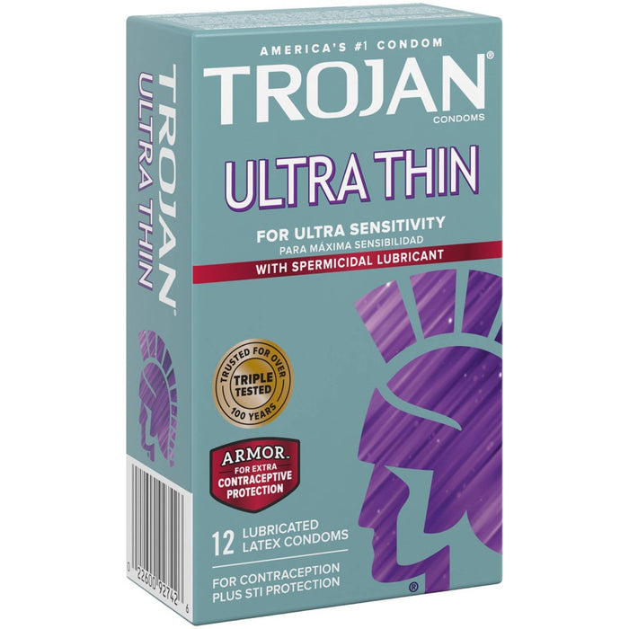 Trojan Sensitivity Ultra Thin Spermicidal Lube Condoms - 12ct