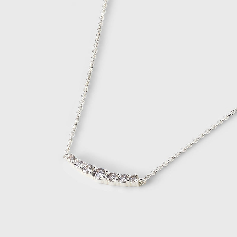 Silver Plated Cubic Zirconia Curved Bar with Stud Earring Station Necklace - A New Day™ Silver