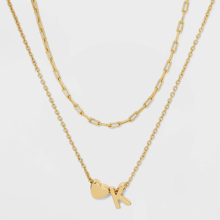 14K Gold Dipped 'K' Initial with Heart Chain Necklace - A New Day™ Gold