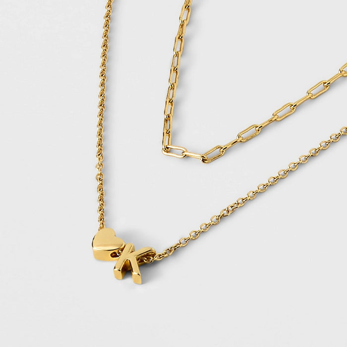 14K Gold Dipped 'K' Initial with Heart Chain Necklace - A New Day™ Gold