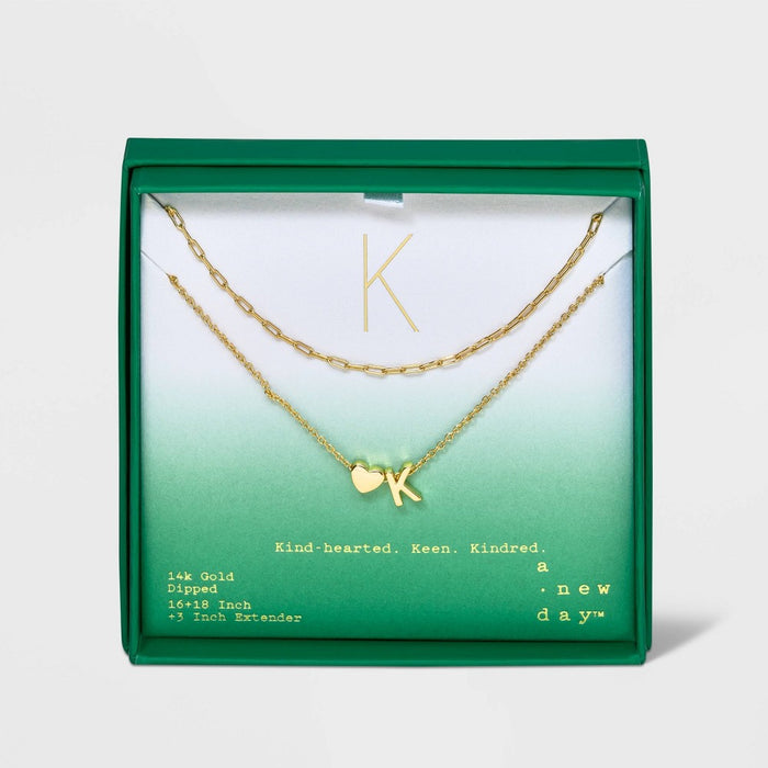 14K Gold Dipped 'K' Initial with Heart Chain Necklace - A New Day™ Gold