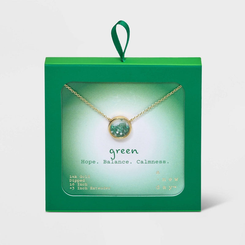 14K Gold Dipped Mini Shaker Pendant Necklace - A New Day™ Green