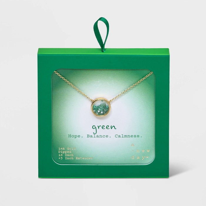14K Gold Dipped Mini Shaker Pendant Necklace - A New Day™ Green