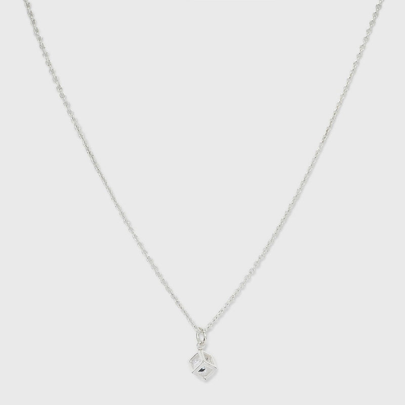 Silver Plated Open Square Cube with Cubic Zirconia Pendant Necklace - A New Day™ Silver