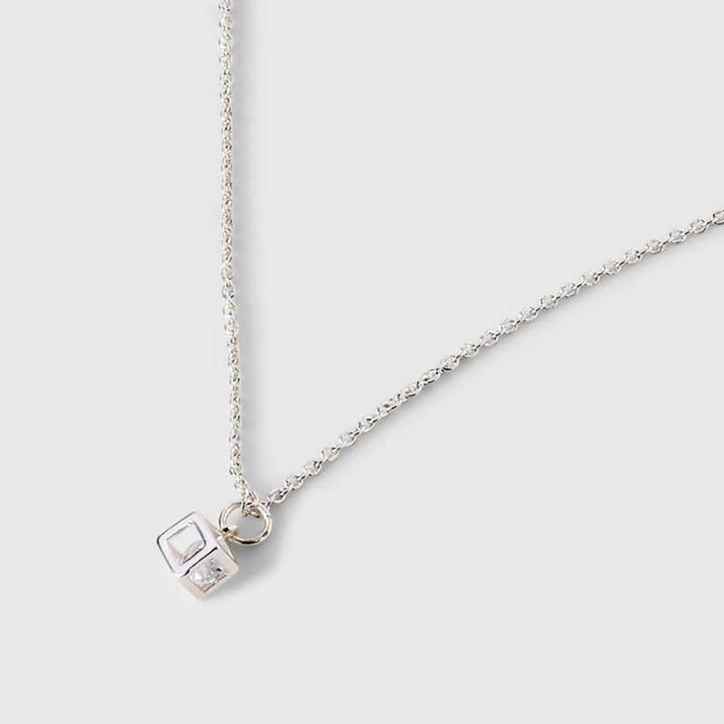 Silver Plated Open Square Cube with Cubic Zirconia Pendant Necklace - A New Day™ Silver
