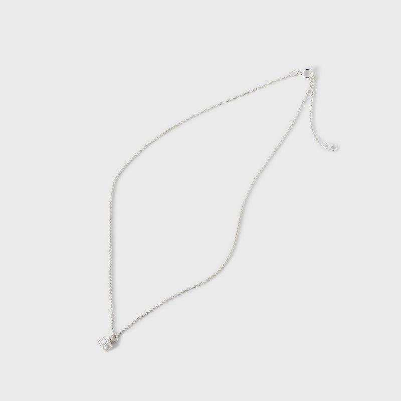 Silver Plated Open Square Cube with Cubic Zirconia Pendant Necklace - A New Day™ Silver