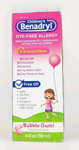 Children's Benadryl Dye-Free Allergy Relief Liquid - Bubble Gum EXP 01/2027