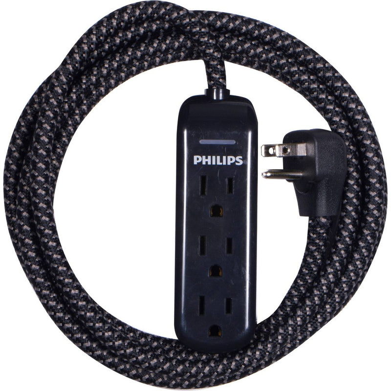Philips 8' 3-Outlet Grounded Extension Cord - Black *NEW & SEALED*