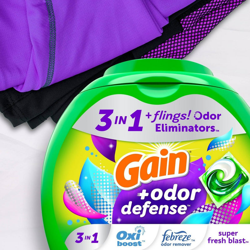 Gain Flings Super Fresh 3-in-1 with Febreze and Oxi Odor Defense Liquid Laundry Detergent Pacs - 62oz/81ct