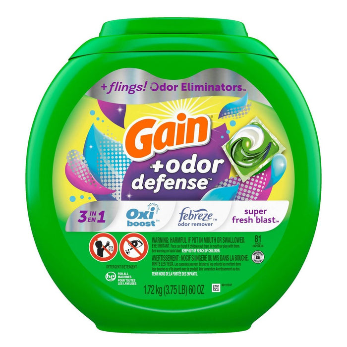 Gain Flings Super Fresh 3-in-1 with Febreze and Oxi Odor Defense Liquid Laundry Detergent Pacs - 62oz/81ct