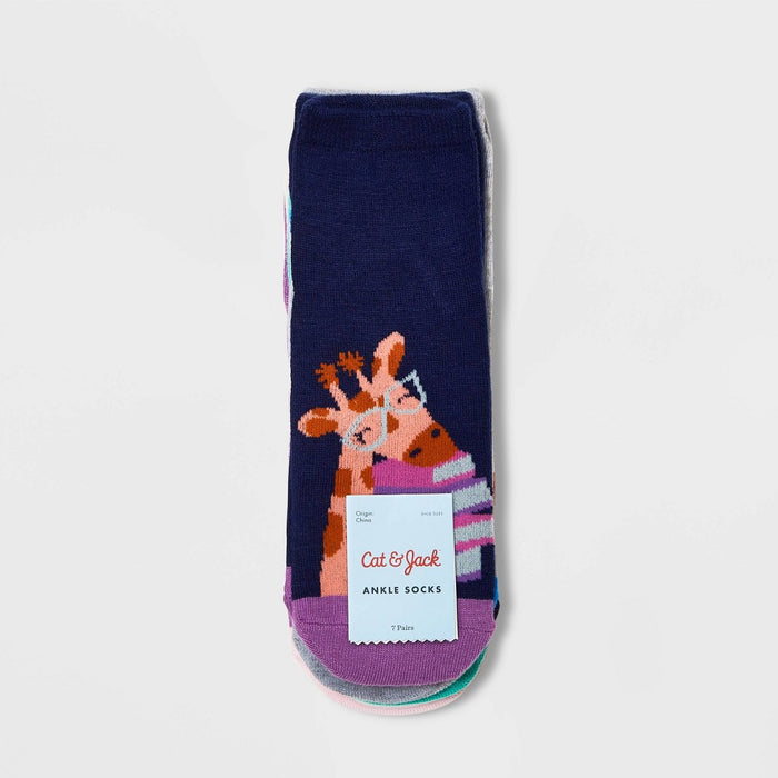 Girls' 7pk Bookworm Ankle Socks - Cat & Jack™ S