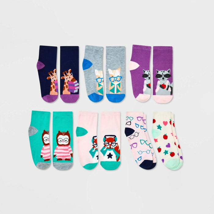 Girls' 7pk Bookworm Ankle Socks - Cat & Jack™ S