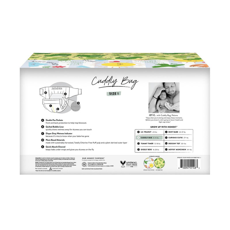 The Honest Company Clean Conscious Disposable Diapers Spread Your Wings & Ur Ribbiting - Size 1 - 80ct
