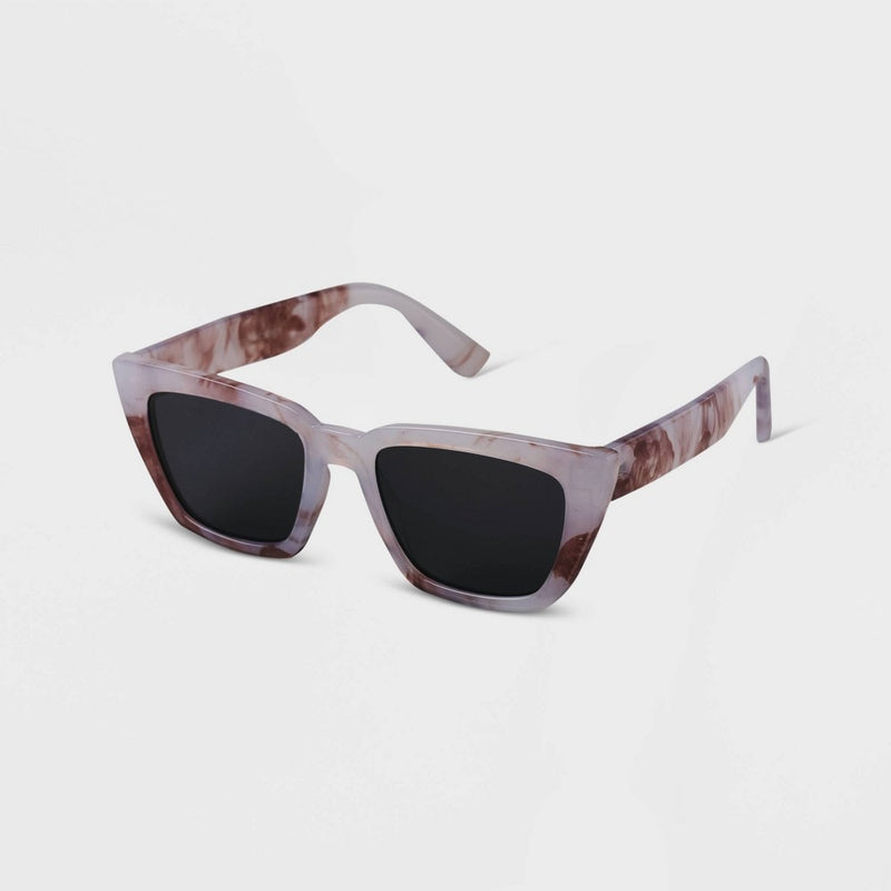 Women's Marble Angular Rectangle Sunglasses - A New Day™ Gray